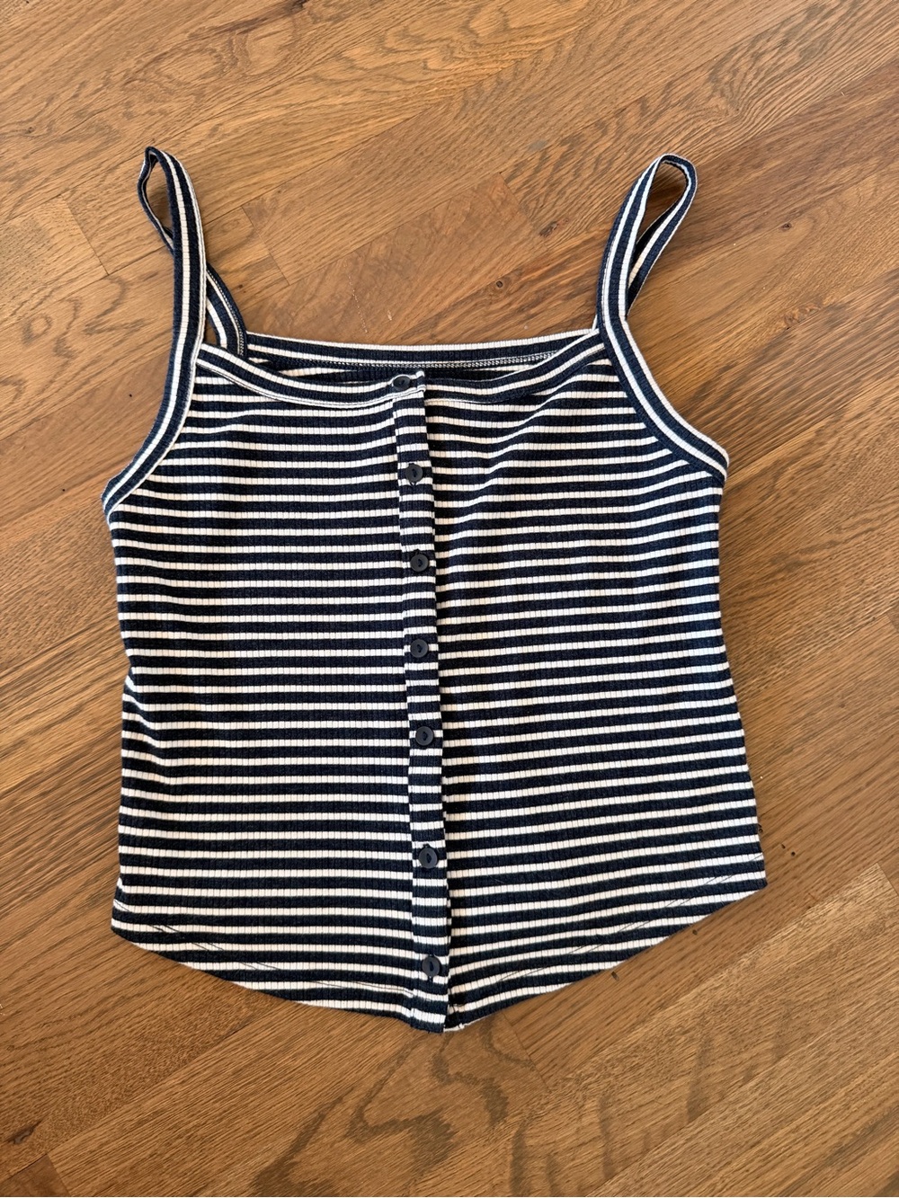 American Eagle Outfitters Navy and White Striped Button-Front Camisole